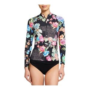 Johnny Was NEW Pique Long Sleeve Floral Surf Shirt / Rash guard. Size L